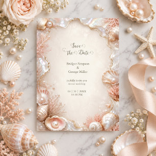 Luxe Pearl Seashell Wedding glamour Romance Invitation