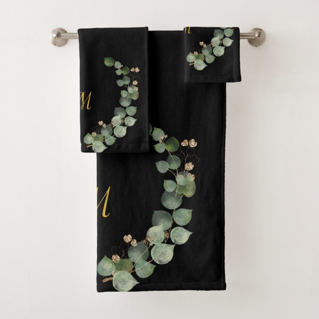 LUXE PERSONALISED EUCALYPTUS BLACK WREATH 2 BATH TOWEL SET (Insitu)