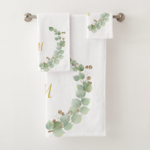 LUXE PERSONALISED EUCALYPTUS GOLD WREATH 2 BATH TOWEL SET