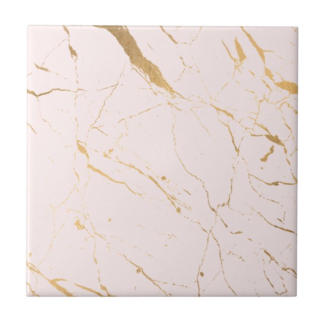 Luxe Pink and Gold Marble Ceramic Tile (Front)
