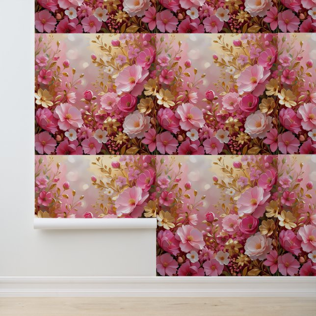 Luxe Pink and Gold Self Adhesive  Wallpaper (Application)