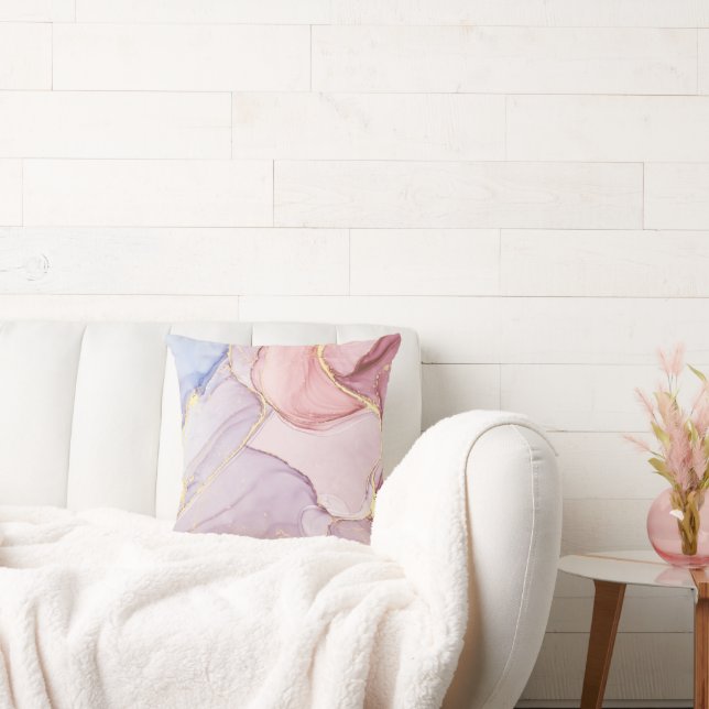 LUXE PINK BLUE ABSTRACT MARBLE LOOK CUSHION (Couch)