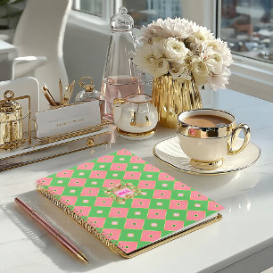 Luxe Pink & Green Harlequin Monogram Planner
