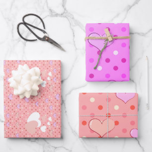 Luxe pink hearts vibrant romantic wallpaper wrapping paper sheet