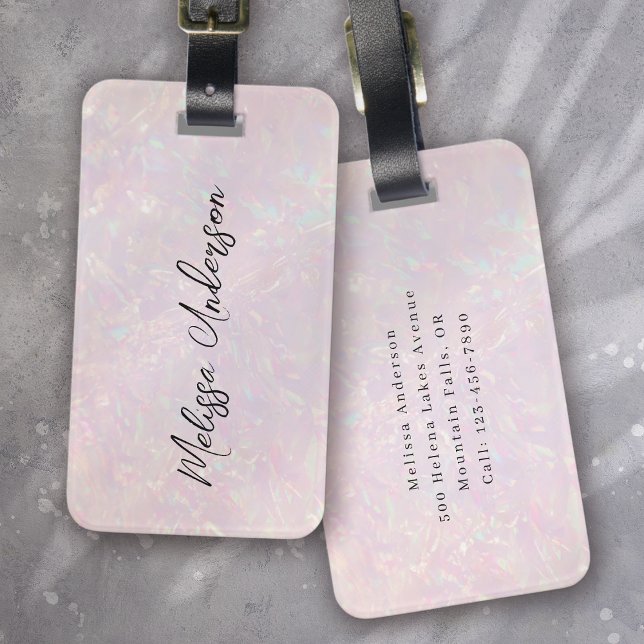 Luxe Pink Iridescent Calligraphy Luggage Tag (Creator Uploaded)