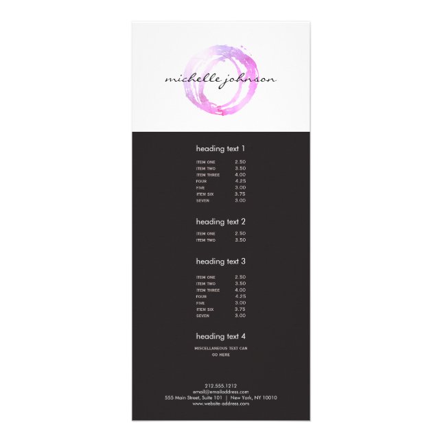 Luxe Pink Painted Circle Designer Logo Rack Card (Front)