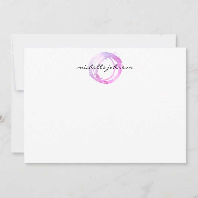 Luxe Pink Painted Circle Flat Notecard (Front)