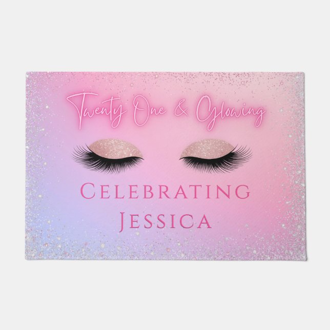  Luxe Pink Twenty One & Glowing 21st Birthday Doormat (Front)
