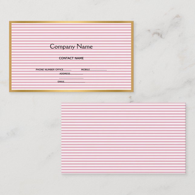 LUXE PINK WHITE STRIPE GOLD BUSINESS CARD (Front/Back)