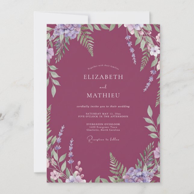 Luxe Plum Wildflower Wedding Invitation (Front)
