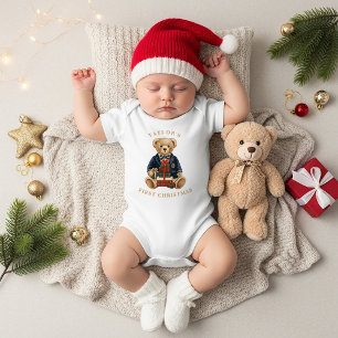 Luxe Preppy Plaid Teddy Bear   1st Christmas Baby Bodysuit