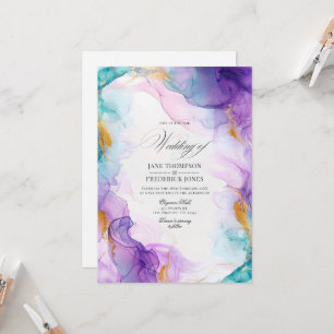 Luxe Purple and Blue Alcohol Ink with Gold Accents Invitation