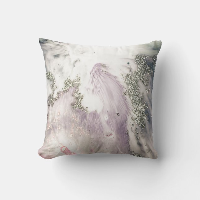 LUXE PURPLE LILAC SILVER MARBLE INSPIRED CUSHION (Front)