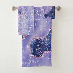 LUXE PURPLE PINK SPARKLE MARBLE CUSTOM  BATH TOWEL SET