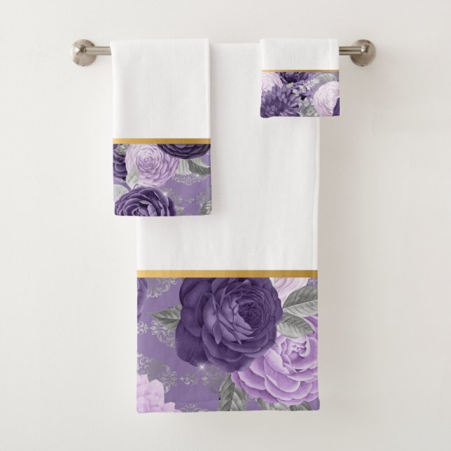 LUXE PURPLE SPRING FLORAL BATHROOM TOWEL SET (Insitu)
