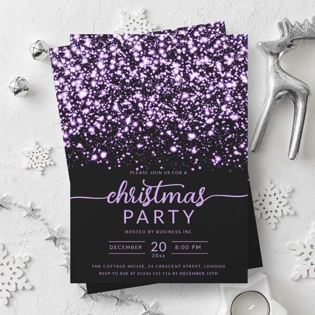 Luxe Purple Winter Shiny Stars Company Xmas  Invitation (Luxe Purple Winter Shiny Stars Company Xmas Invitation)