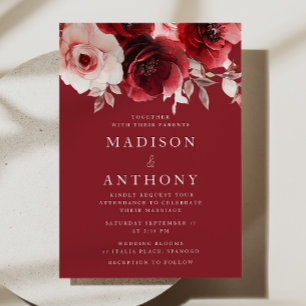 Luxe Radiance Ruby Red Roses Bloom Wedding Invitation