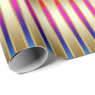Luxe Rainbow Stripes on Gold Background Wrapping Paper