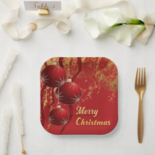 Luxe red and gold Christmas Ornaments  Paper Plate