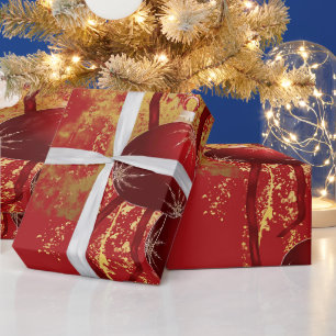 Luxe red and gold Christmas Ornaments Wrapping Paper