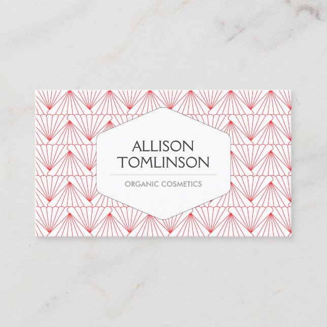 Luxe Red and White Art Deco Pattern Business Card (Front)