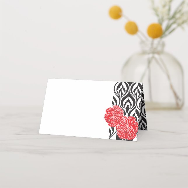 Luxe red carnation graphic guest place cards (Front)