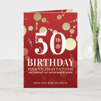 Luxe Red Gold 50th Birthday Party Folded