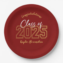 Luxe Red & Gold Graduation Party Plates