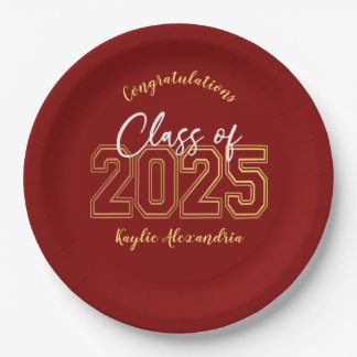 Luxe Red & Gold Graduation Party Plates