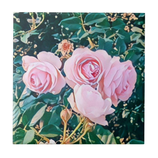 luxe romantic flowers botanical wallpaper ceramic tile (Front)