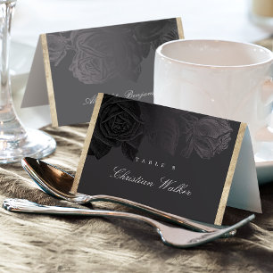 Luxe rose black gold vintage botanical Place Card