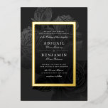 Luxe rose black gold vintage botanical wedding<br><div class="desc">Bold real gold foil frame surrounded by vintage botanical rose floral in subtle black and grey,  elegant and luxury. Great for modern classic wedding,  vintage wedding and luxury wedding in winter. 
See all the matching pieces in the collection.</div>