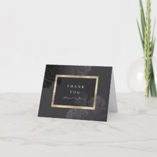 Luxe rose black gold vintage botanical wedding thank you card