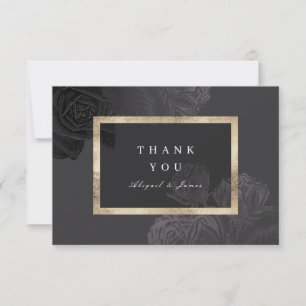 Luxe rose black gold vintage botanical wedding thank you card