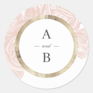Luxe rose blush gold vintage wedding monogram classic round sticker
