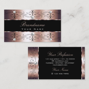 Luxe Rose Gold and Black Ornate Borders Ornamental Business Card
