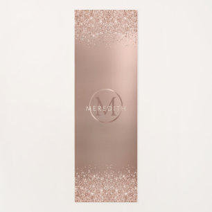 Luxe Rose Gold Glitter Metallic Monogram Yoga Mat