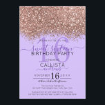Luxe Rose Gold Lavender Glitter Confetti Sweet 16 Invitation<br><div class="desc">The elegant, glamourous, and modern sweet sixteen birthday party invitation is perfect for the contemporary and stylish young teenage girl. It features a faux printed rose gold sparkly glitter confetti speckled colour block on top of a simple lavender purple background with a large number "16" in a matching pink gold-tone....</div>