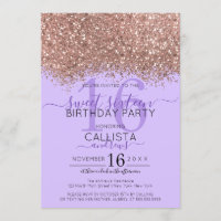 Luxe Rose Gold Lavender Glitter Confetti Sweet 16