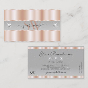 Luxe Rose Gold Light Grey Sparkle Jewels Initials Business Card