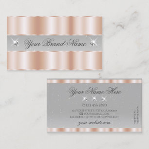 Luxe Rose Gold Light Grey Sparkle Jewels Luxurious Business Card