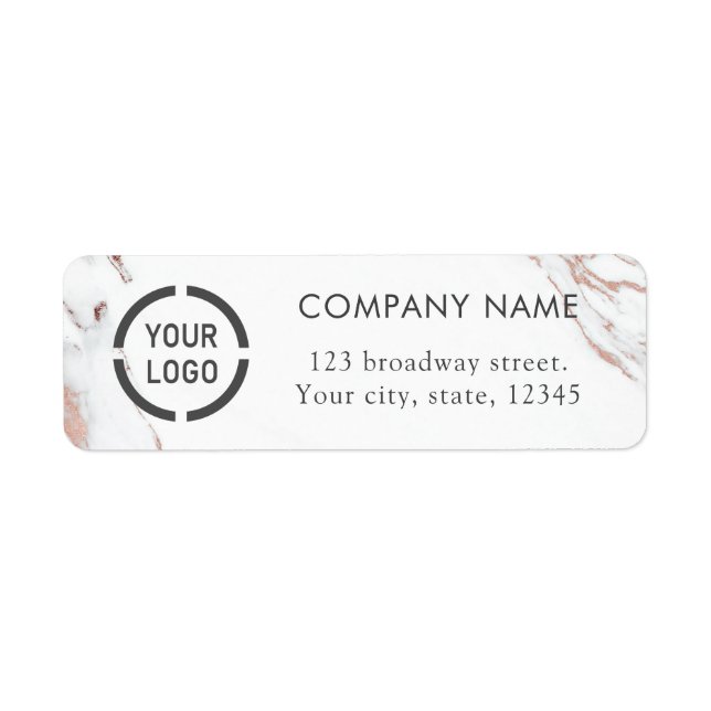 Luxe rose gold marble business return address label (Front)