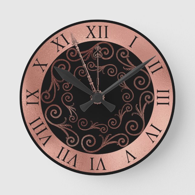 LUXE ROSE GOLD ROMAN WALL CLOCK (Front)