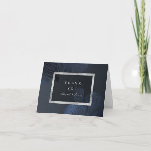 Luxe rose navy silver vintage botanical wedding thank you card