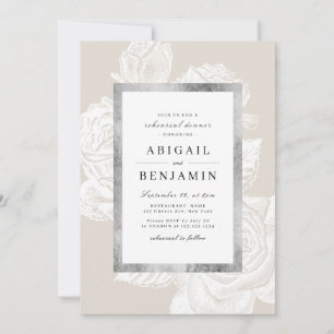 Luxe rose vintage botanical rehearsal dinner invitation