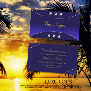 Luxe Royal Blue Gold Decor with Sparkle Diamonds Business Card