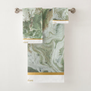 LUXE SAGE GREEN MARBLE TOWEL SET