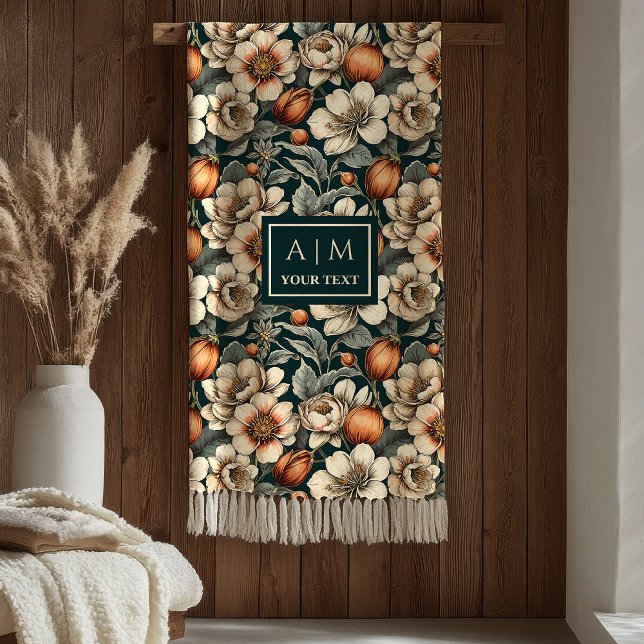 Luxe Sage Green Rustic Terracotta Autumn Blooms  Fleece Blanket (Luxe Sage Green Rustic Terracotta Autumn Blooms Blanket)