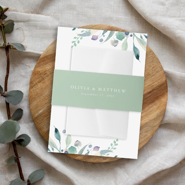 Luxe Sage Minimalist Wedding Monogram Invitation Belly Band (Creator Uploaded)