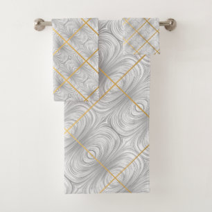 LUXE SATIN GOLD SILVER BATHROOM TOWEL SET